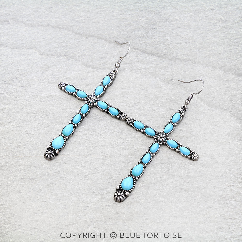 Western Cross Stone Dangle Earrings