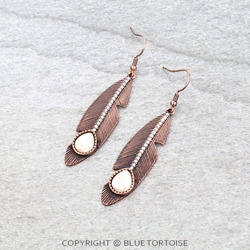 Western Feather Stone Dangle Earrings