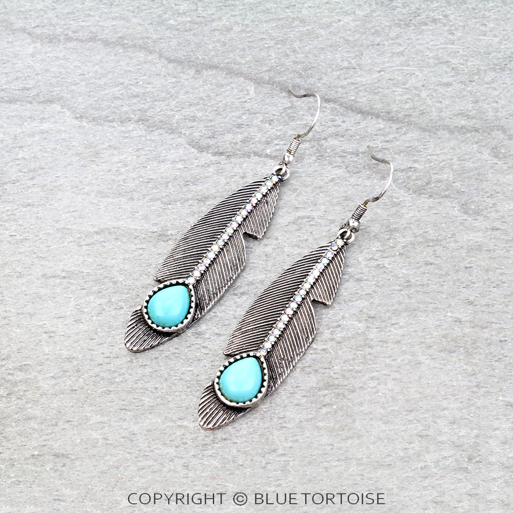 Western Feather Stone Dangle Earrings