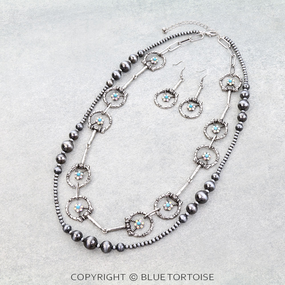 2 Layered Western Horsebit Necklace Set