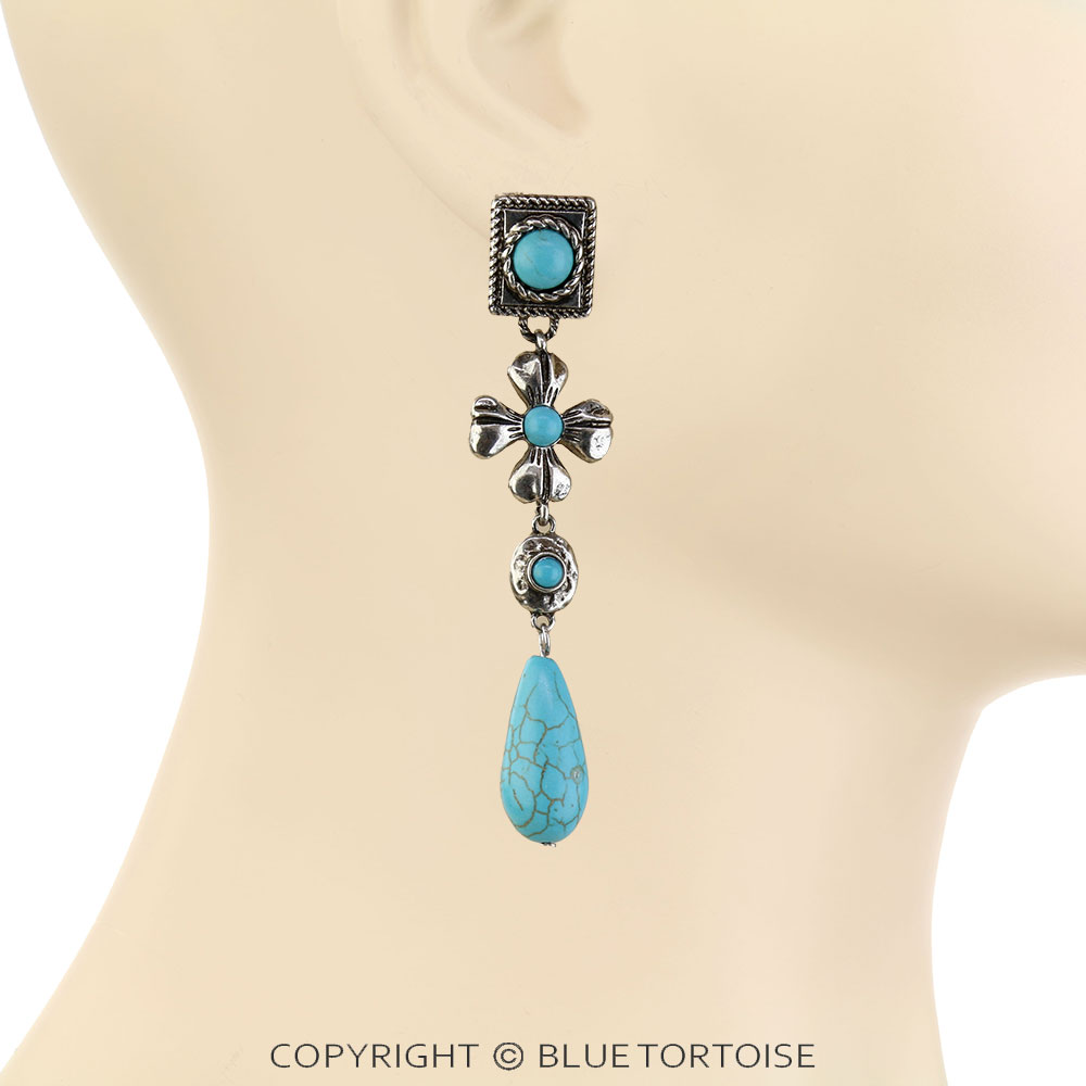 Western Cross Stone Stud Earrings - Image 2