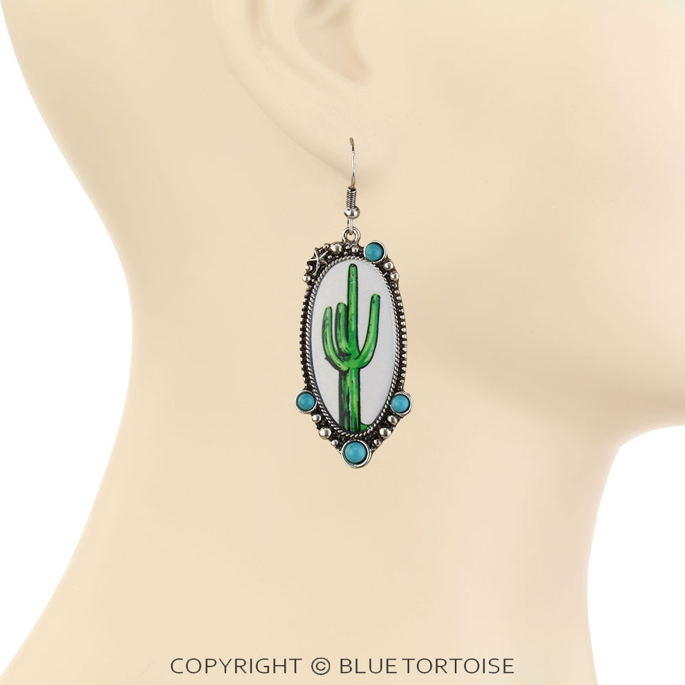 Western Cactus Print Dangle Earrings - Image 2