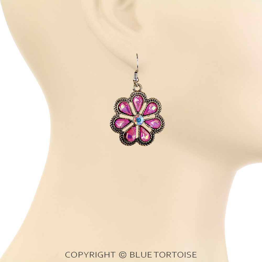 Western Flower Stone Dangle Earrings - Image 2