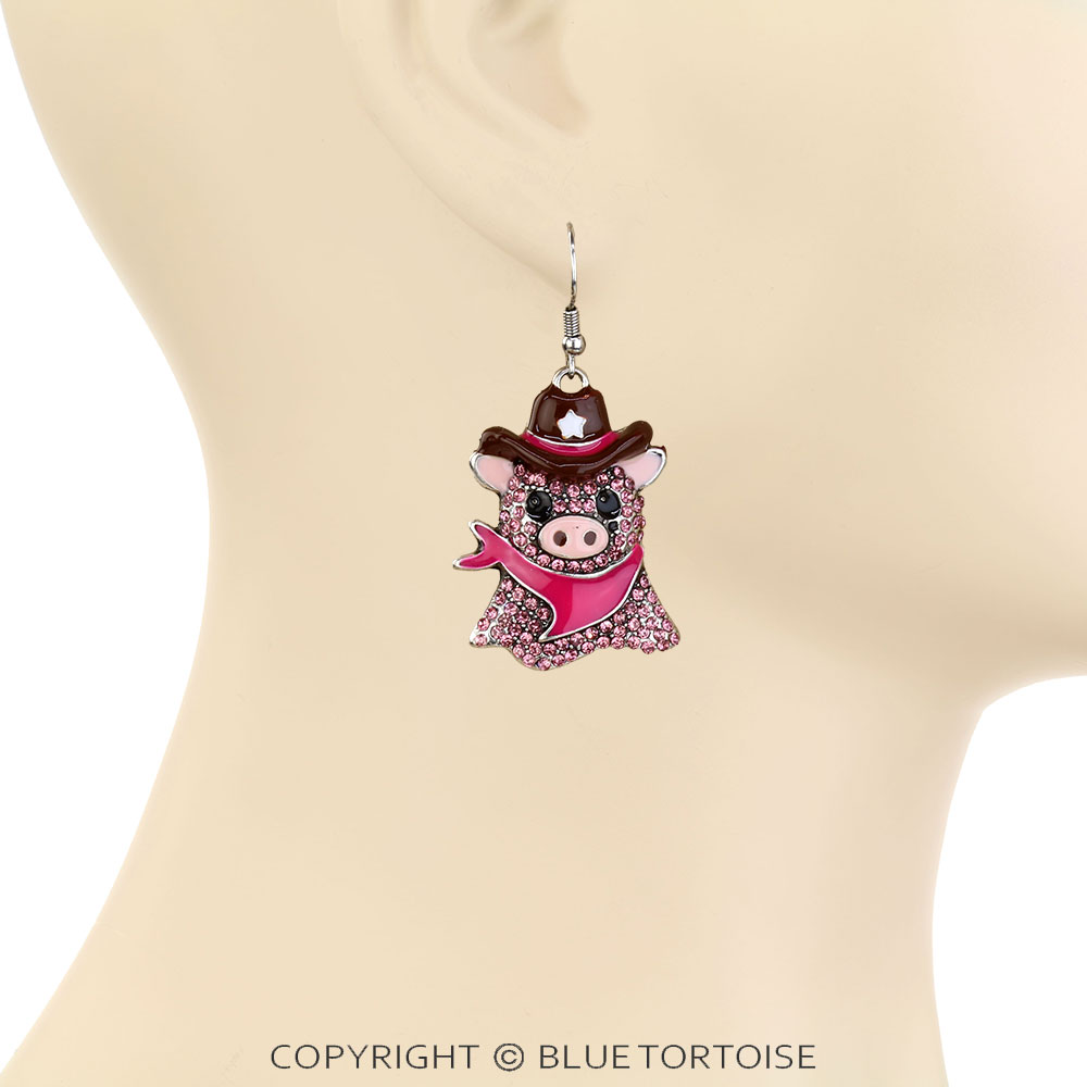 Western Cowboy Pig Dangle Earrings - Image 2