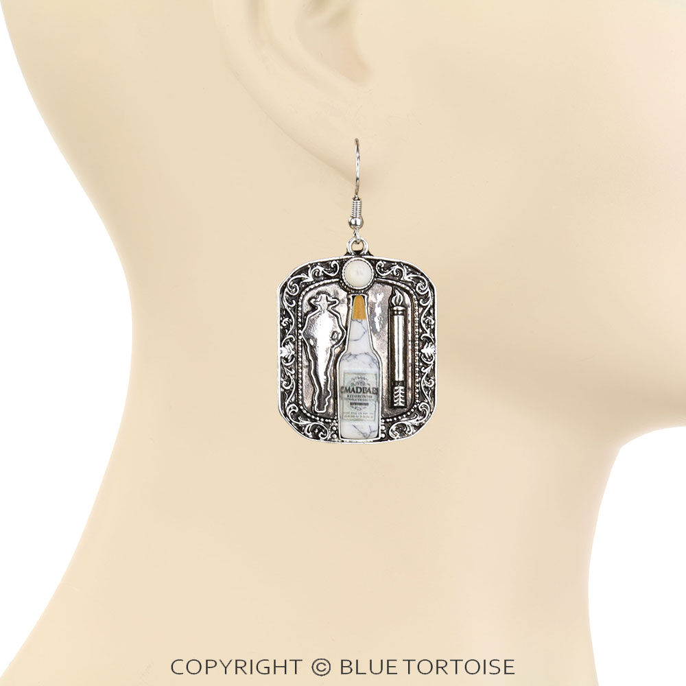 Western Spirit Bottle Cowboy Dangle Earrings - Image 2
