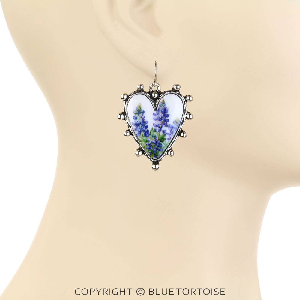 Western Heart Blue Bonnet Dangle Earrings - Image 2