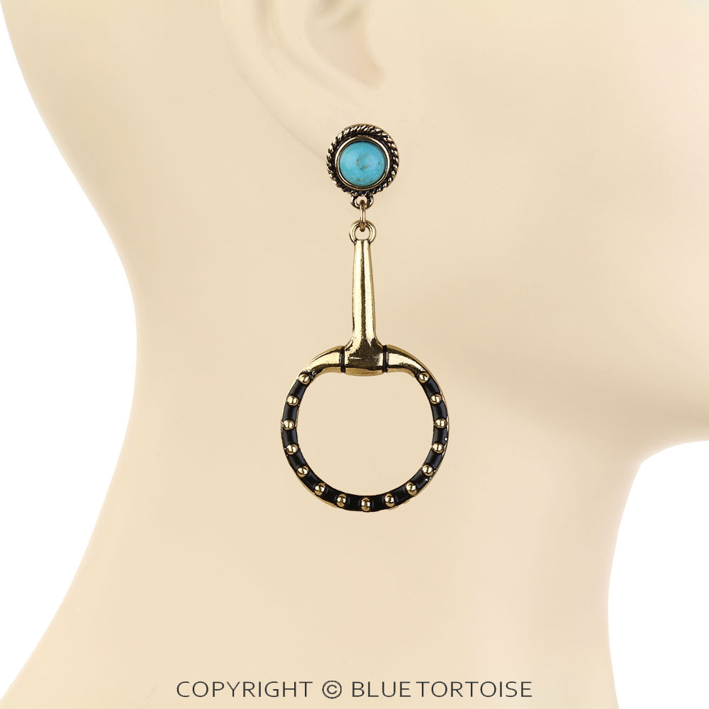 Western Ball TXR Horsebit Stone Stud Earrings - Image 2