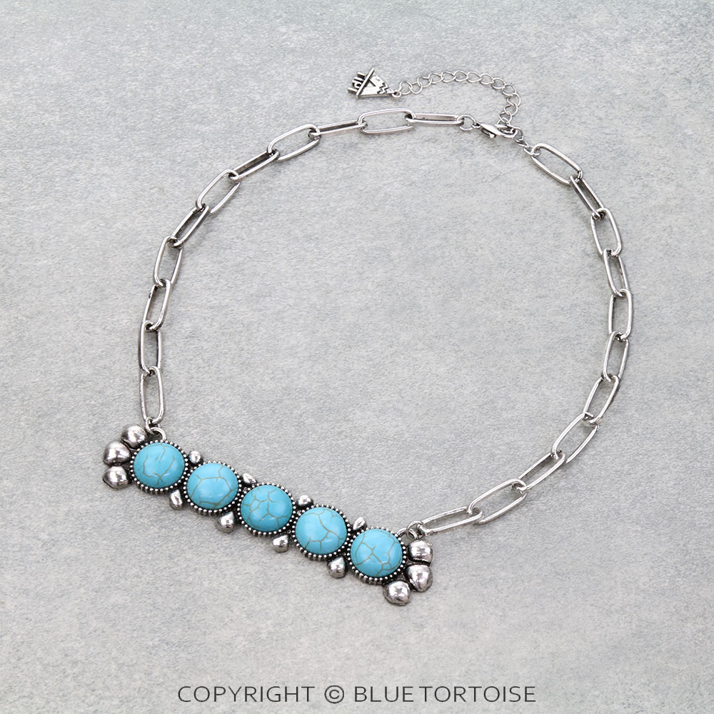 Western Round Stone Plate Necklace