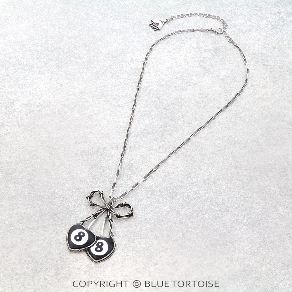 Western Barbed Wire Bow & 8 Ball Heart Necklace