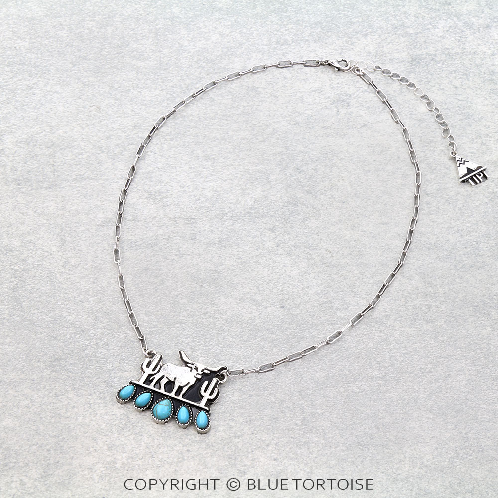 Western Steer Cow Stone Necklace
