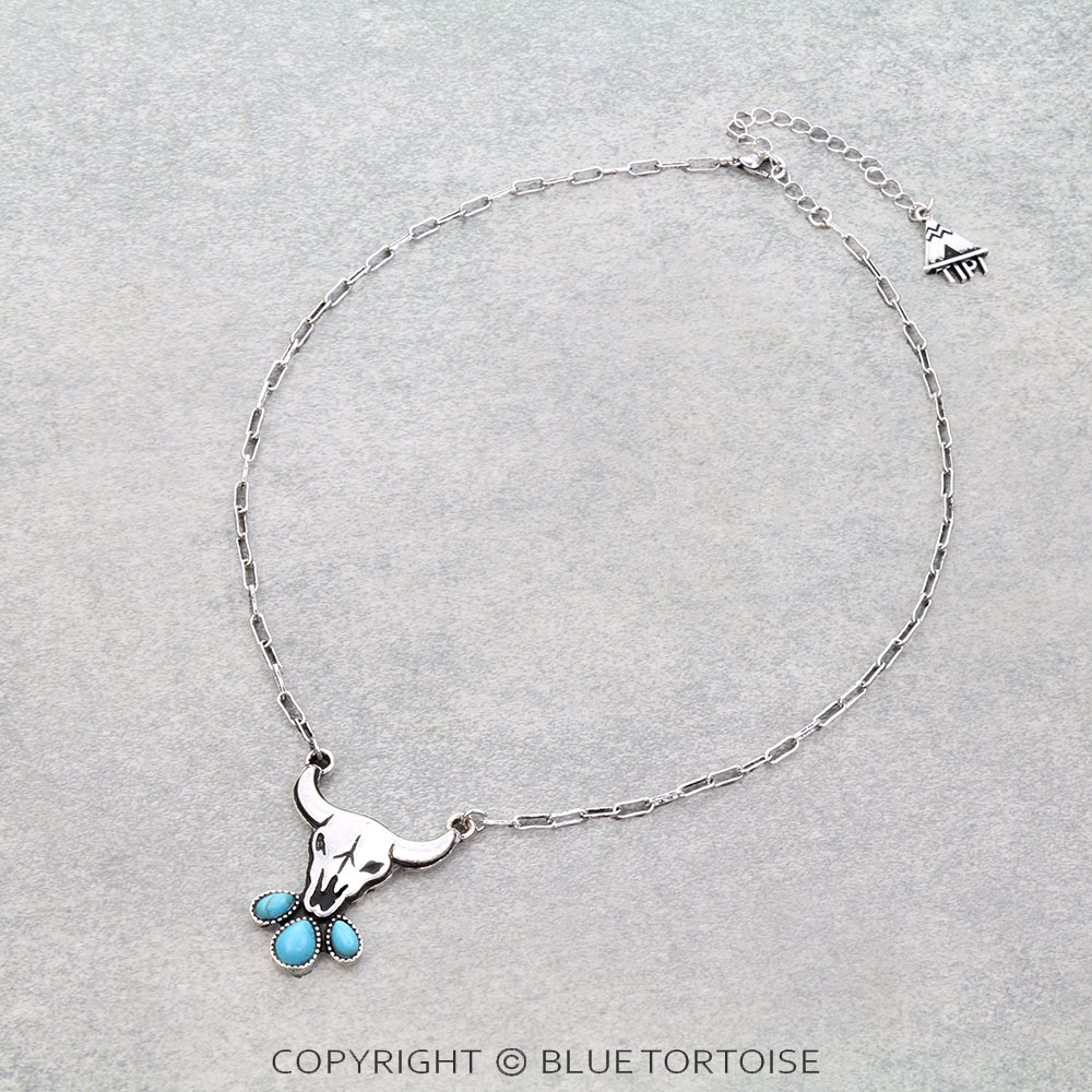 Western Steer Skull Stone Necklace
