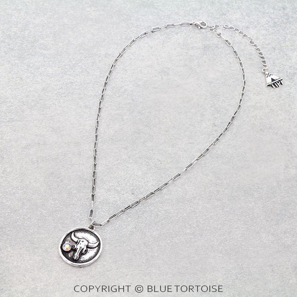Western Round Steer Skull Necklace