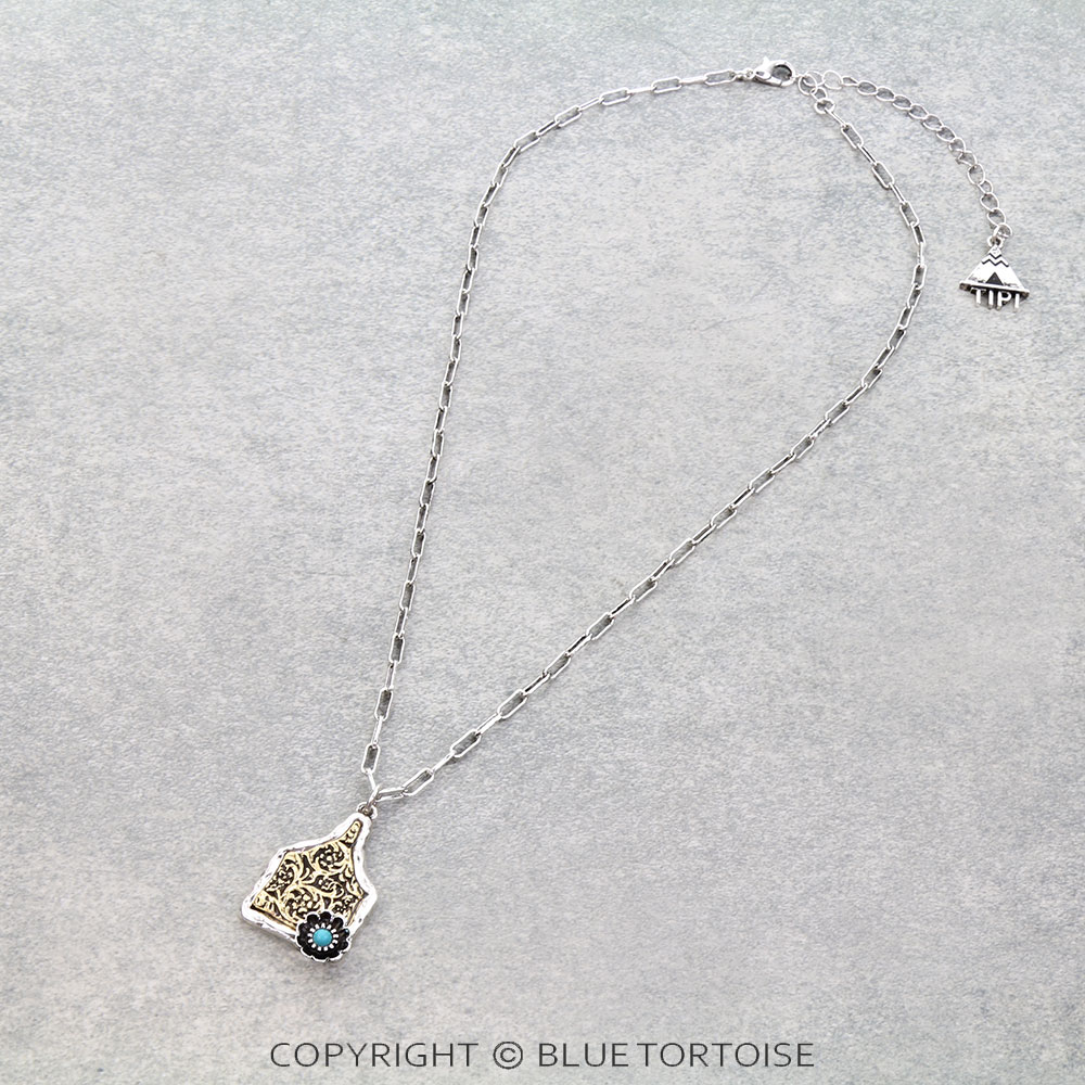 Western Dainty Ear Tag Flower Necklace