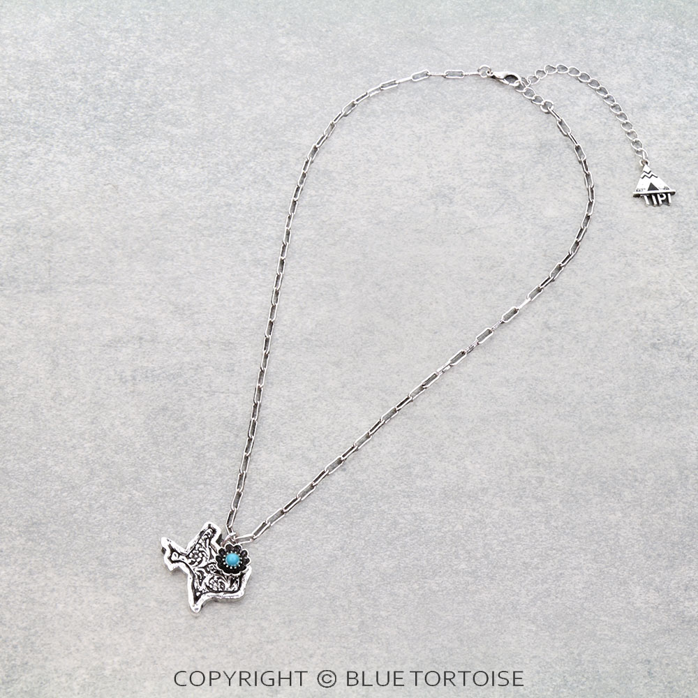 Western Dainty Texas Map Flower Necklace