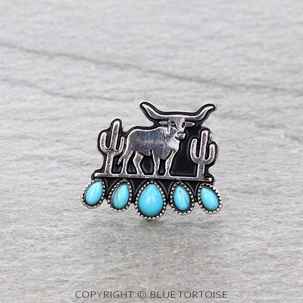 Western Steer Cow Stone Cuff Ring