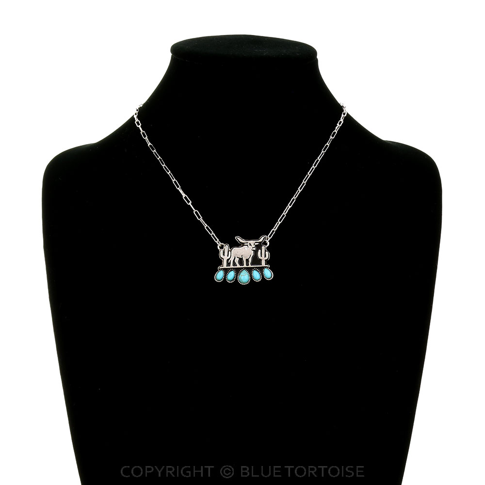 Western Steer Cow Stone Necklace - Image 2