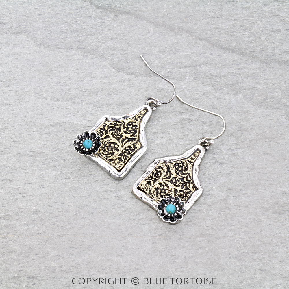 Western Dainty Ear Tag Flower Dangle Earrings