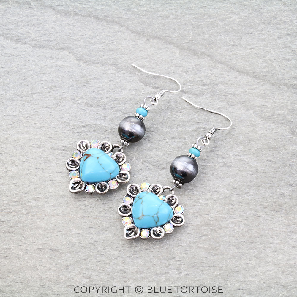 Western Heart Stone Dangle Earrings