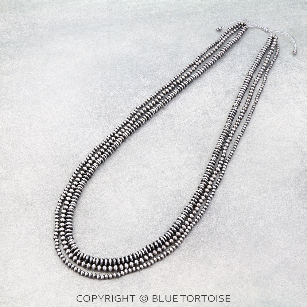 Navajo Style Pearl 3 Row Sliding Knot Necklace