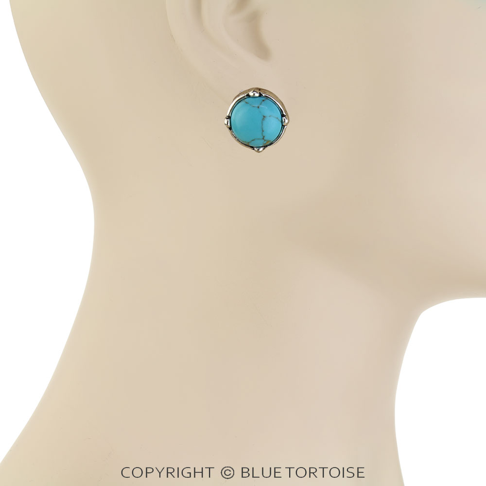 Western Round Stone Stud Earrings - Image 2