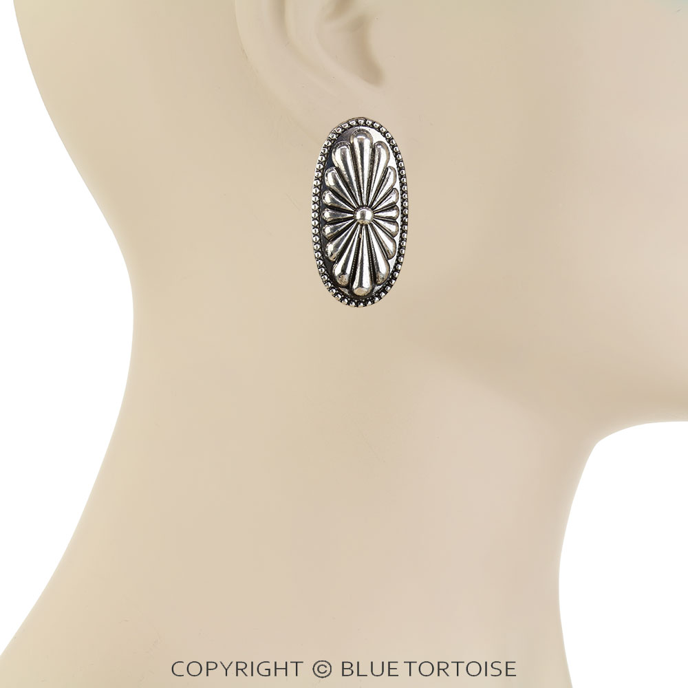 Western Oval Concho Stud Earrings - Image 2