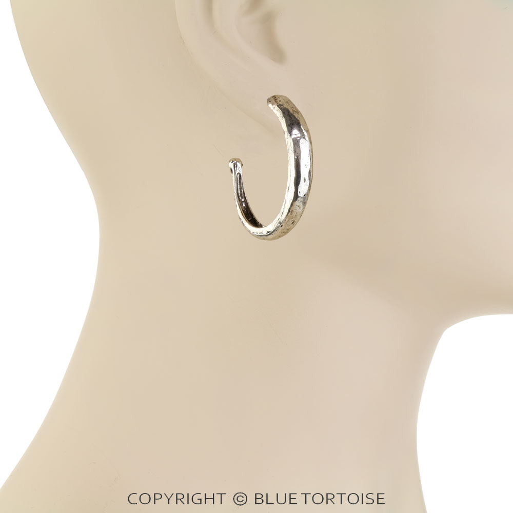 Western Hammered TXR Hoop Earrings - Large - Image 2