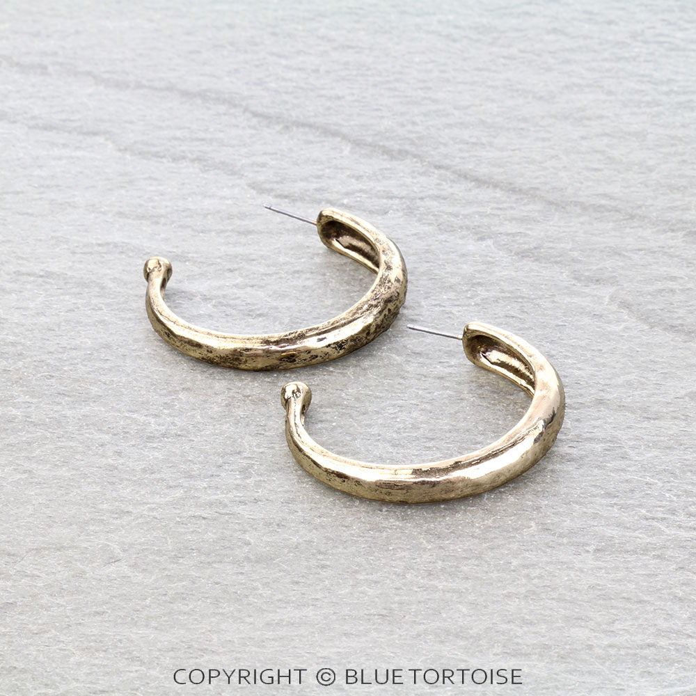 Western Hammered TXR Hoop Earrings - Large