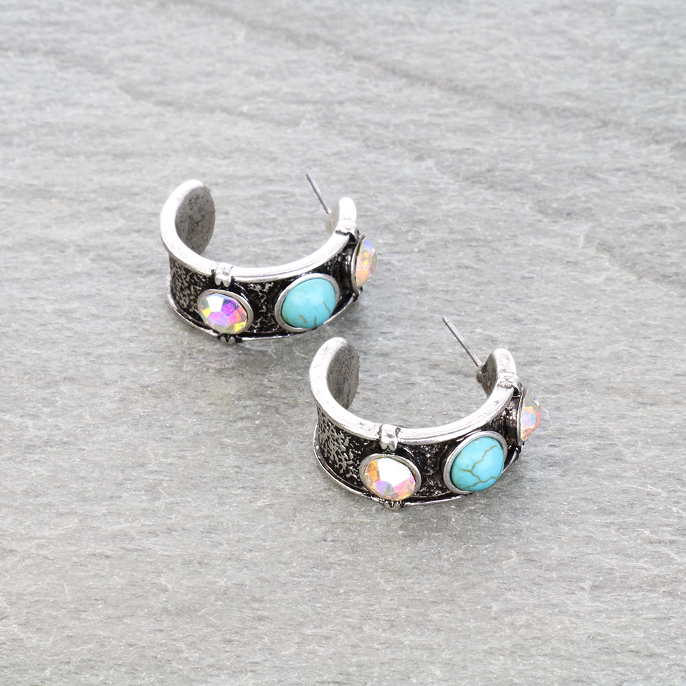 Western Round Stone Hoop Earrings