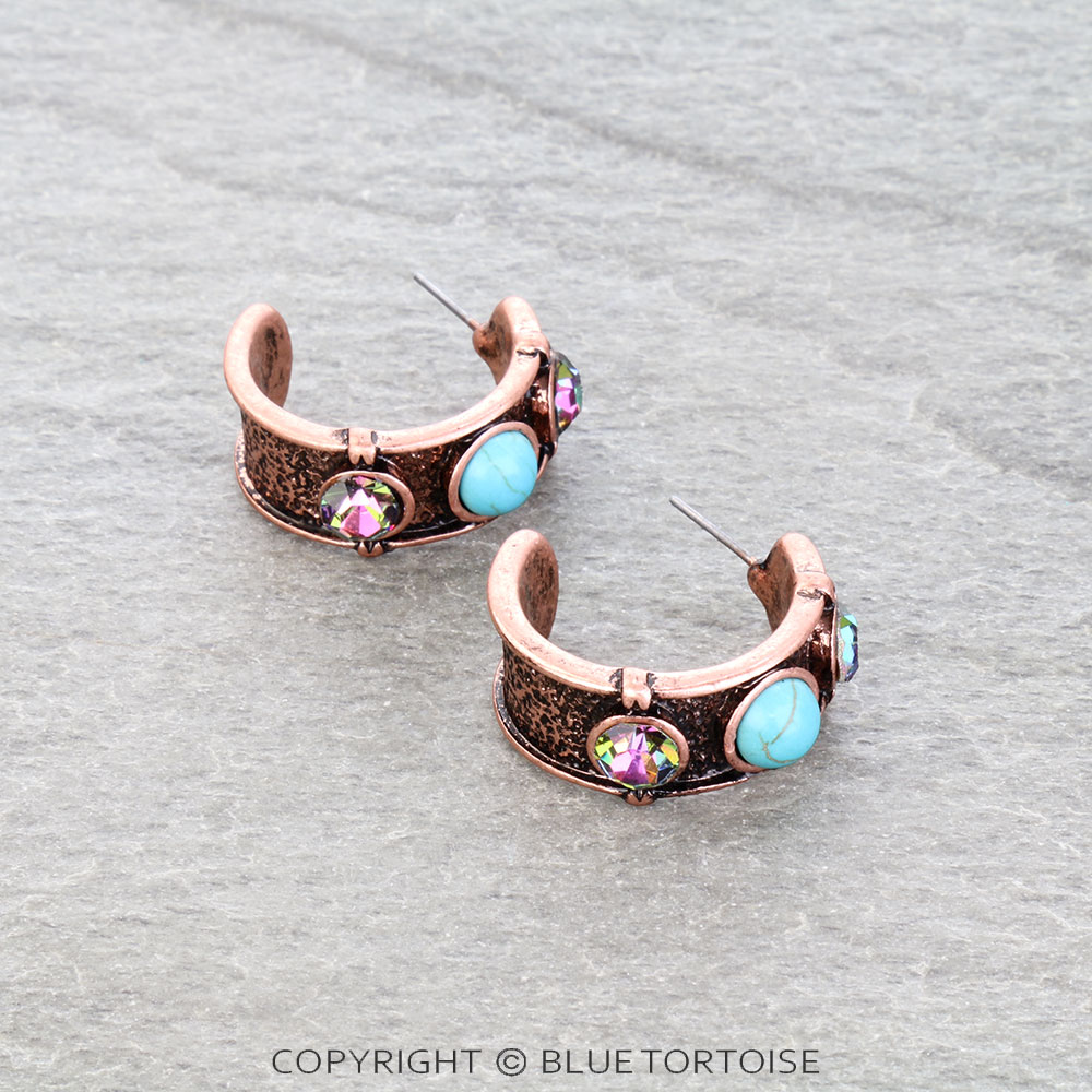 Western Round Stone Hoop Earrings