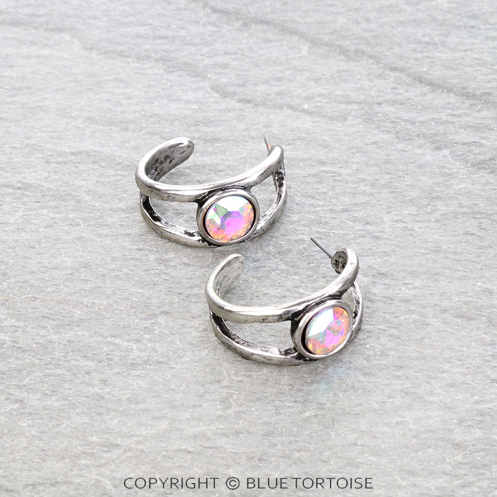 Western Round Stone Hoop Earrings