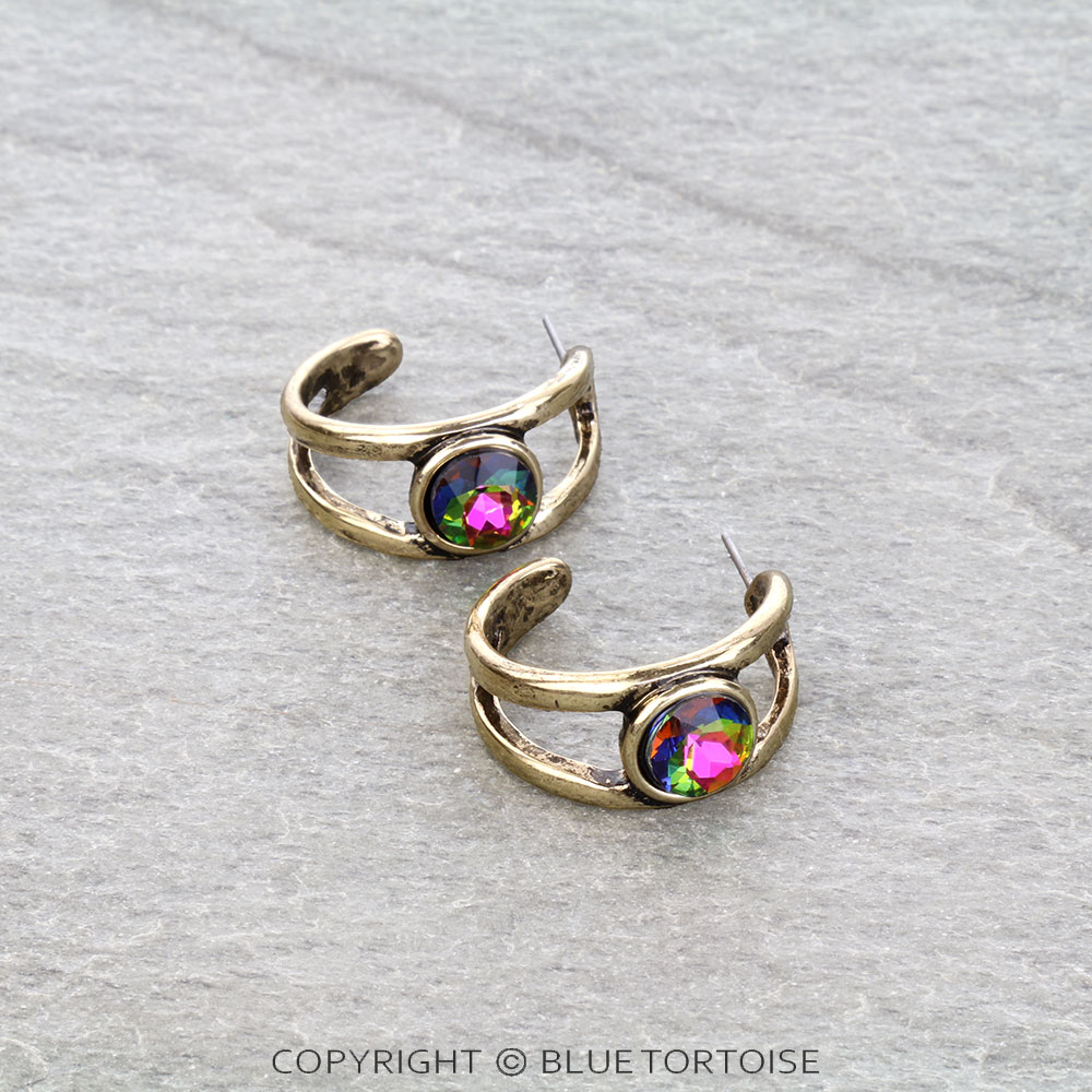 Western Round Stone Hoop Earrings