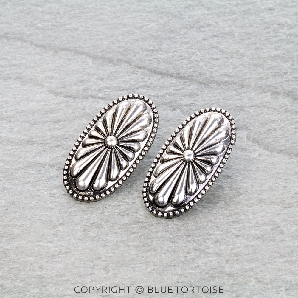 Western Oval Concho Stud Earrings