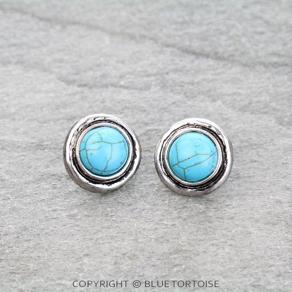 Western Round Stone Stud Earrings
