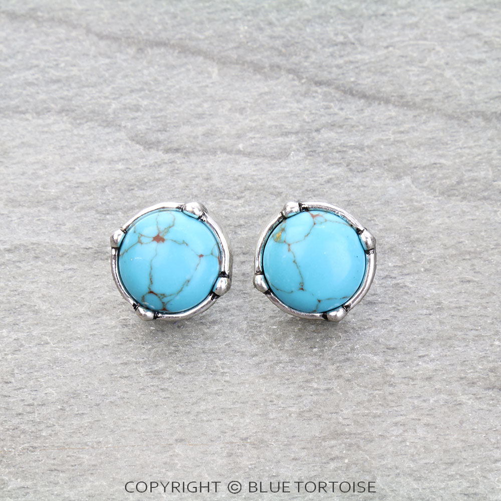 Western Round Stone Stud Earrings