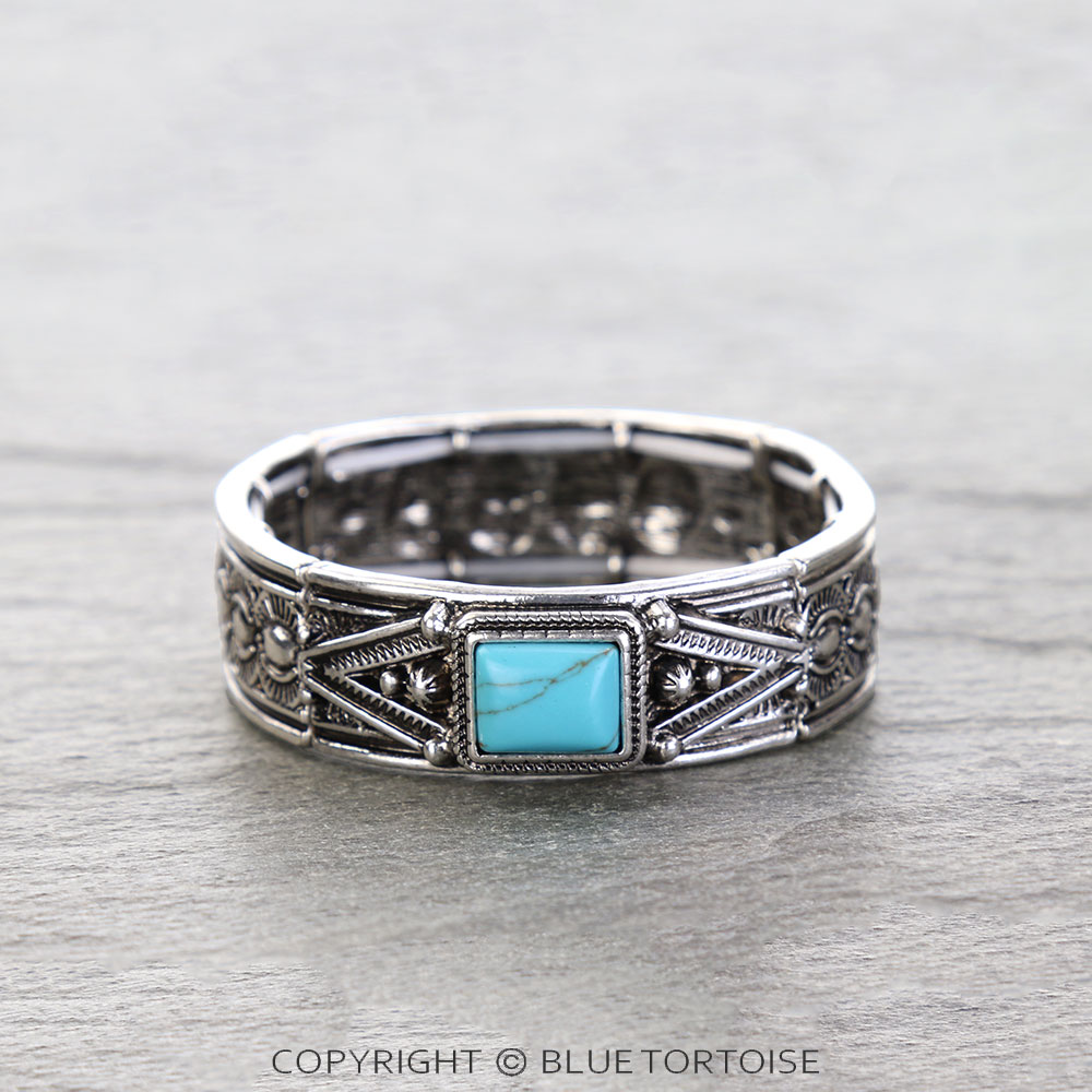 Western Rectangle Stone Inlay Stretch Bracelet