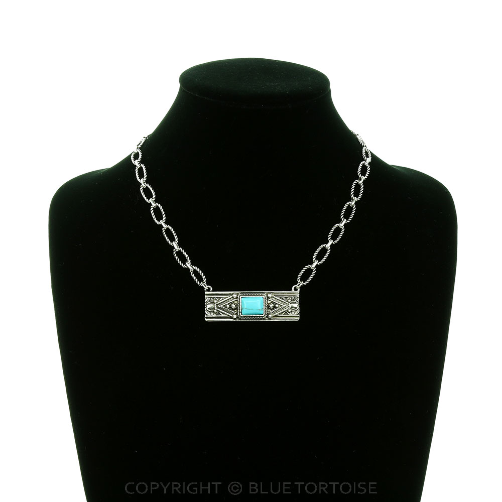 Western Inlay Engraved Stone Bar Necklace - Image 2