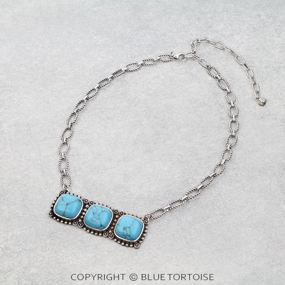 Western Square Stone Bar Necklace