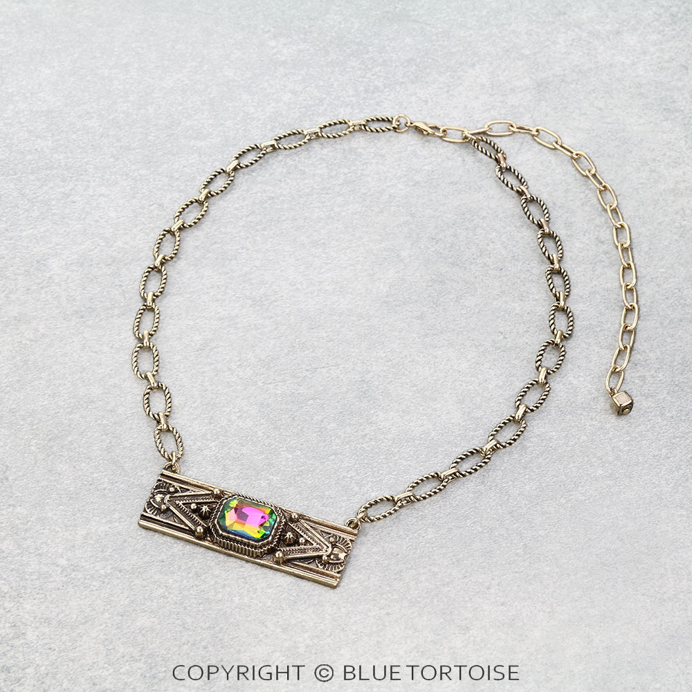 Western Inlay Engraved Stone Bar Necklace