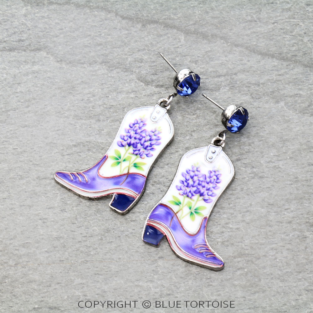 Western Bluebonnet Cowboy Boots Earrings
