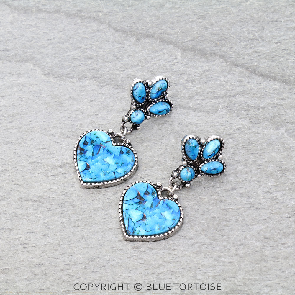 Western Heart Stone Stud Earrings