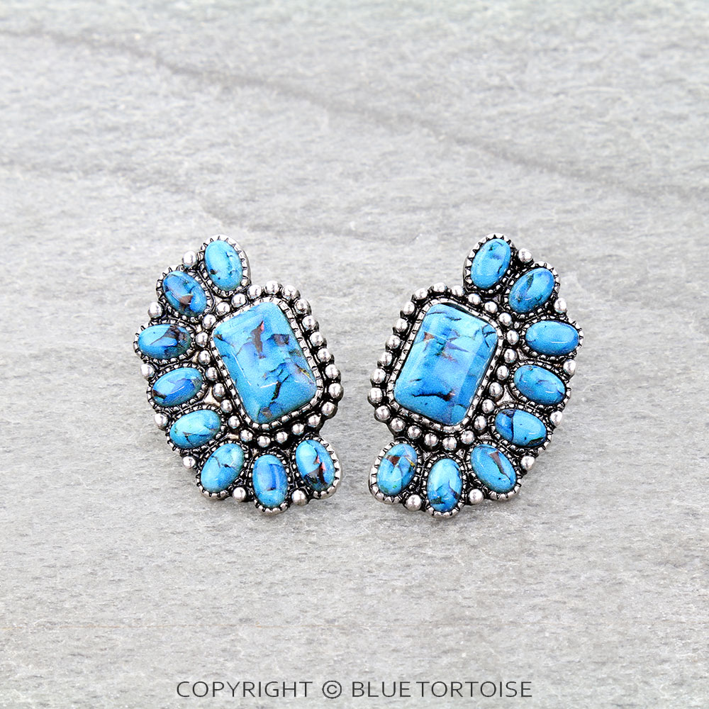 Western Concho Stone Stud Earrings