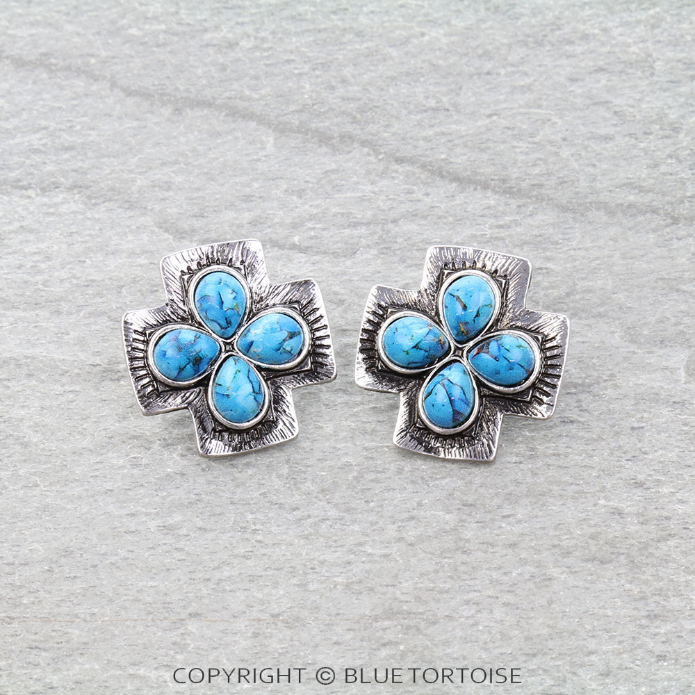 Western Cross Stone Stud Earrings