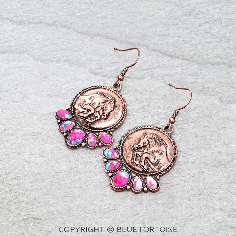 Western Horse Stone Dangle Earrings