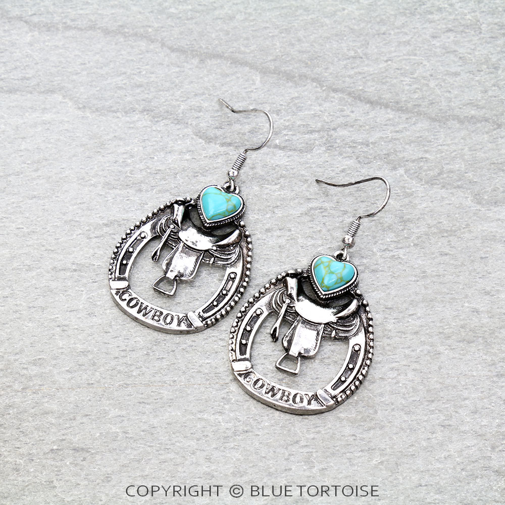 Western Cowboy Horse Saddle Dangle Earrings