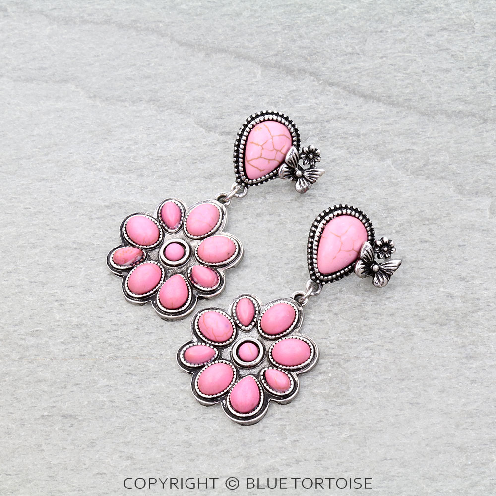Western Concho Stone Stud Earrings