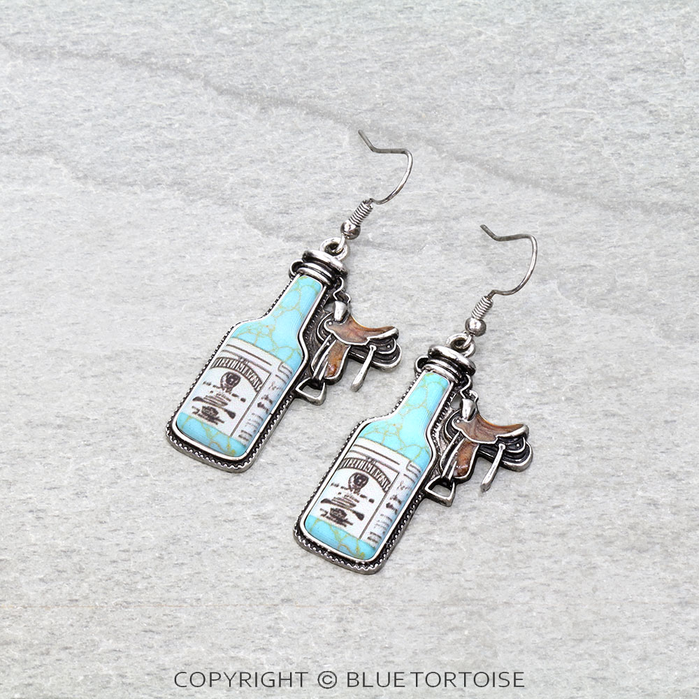 Western Spirit Bottle Saddle Dangle Earrings