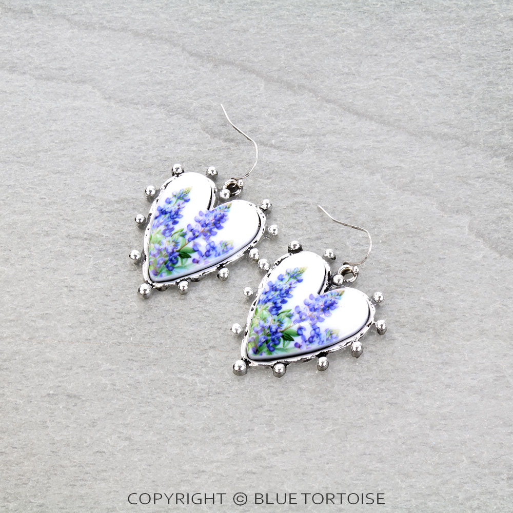 Western Heart Blue Bonnet Dangle Earrings