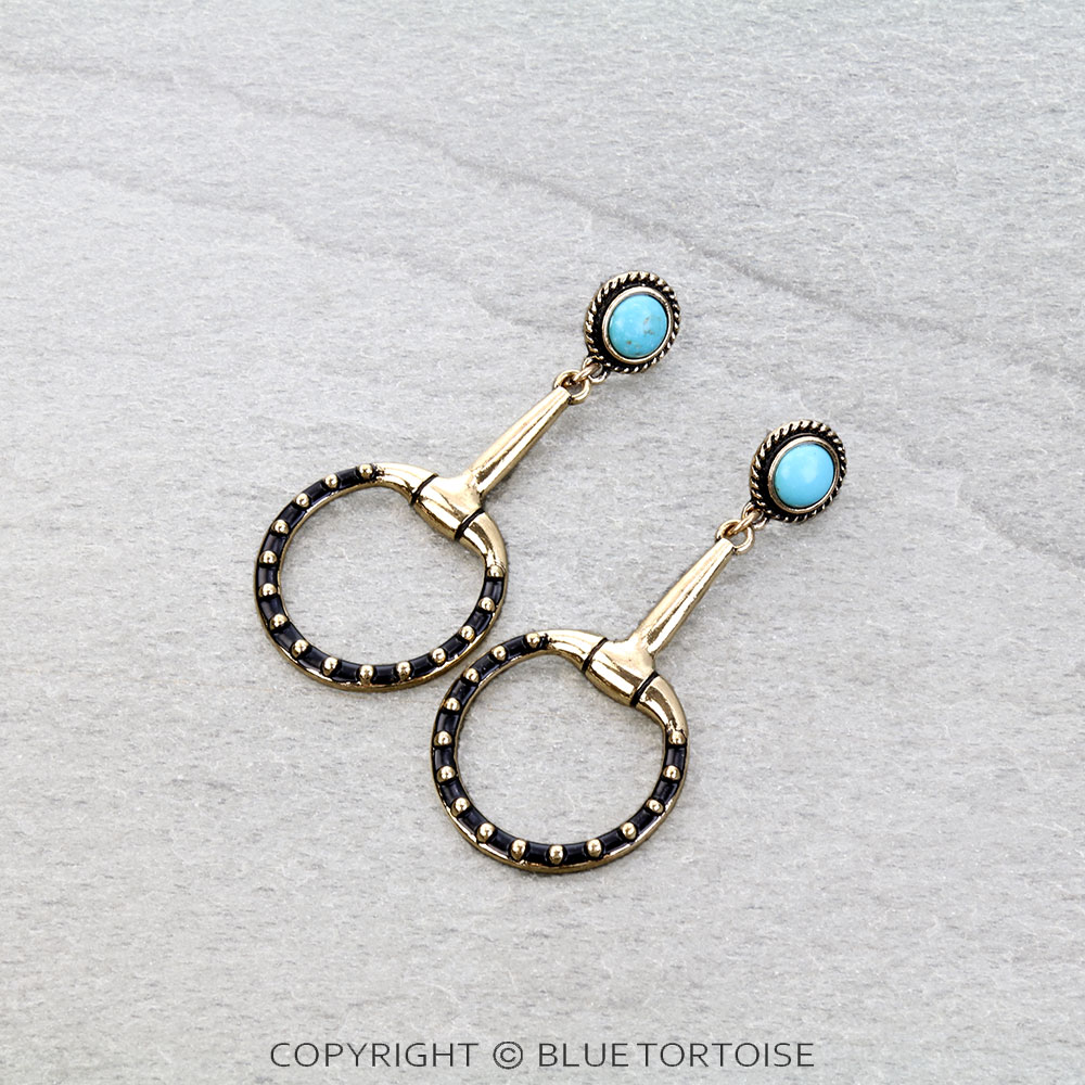 Western Ball TXR Horsebit Stone Stud Earrings