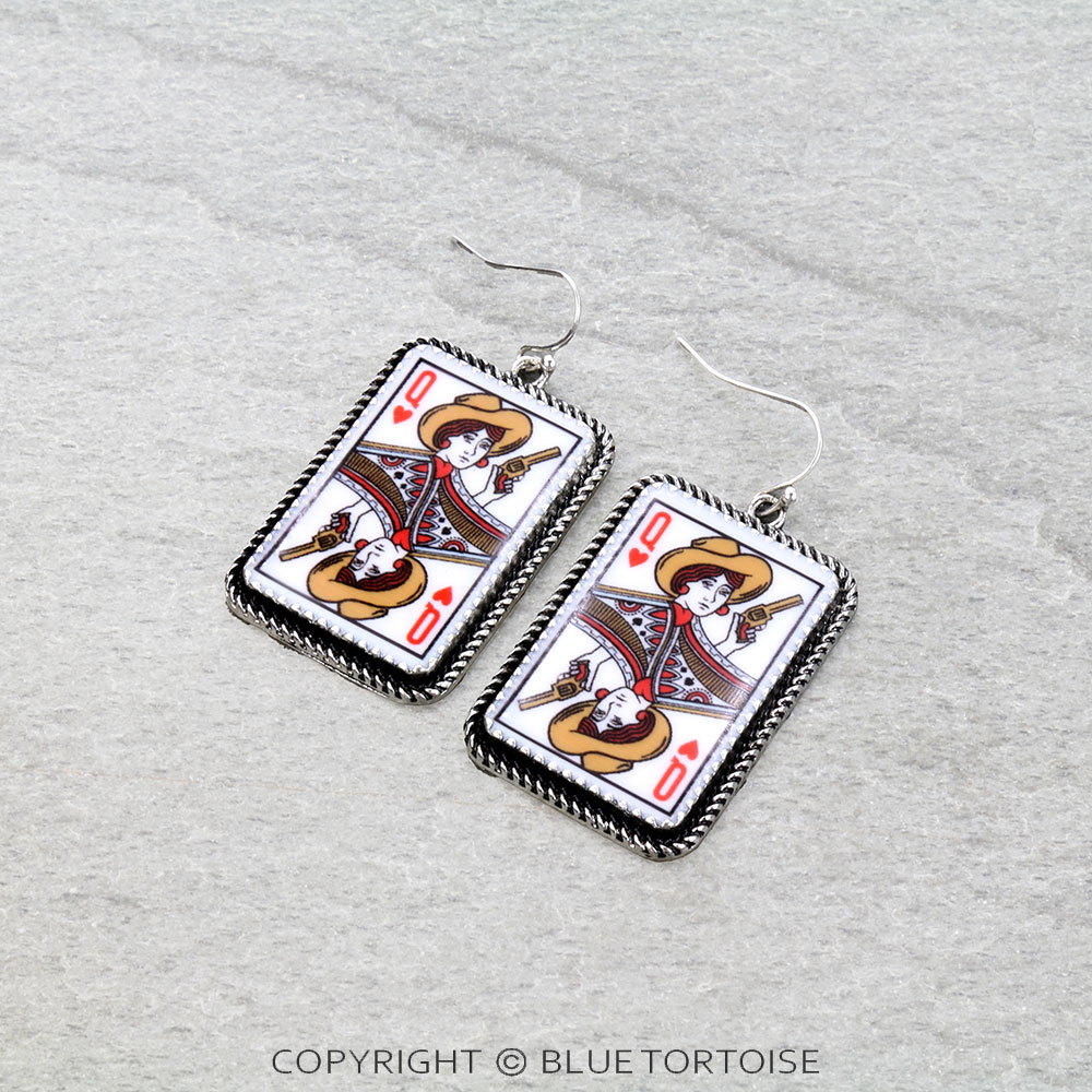 Western Heart Queen Card Dangle Earrings