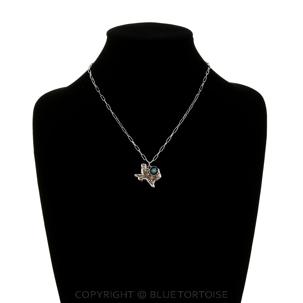 Western Dainty Texas Map Flower Necklace - Image 2